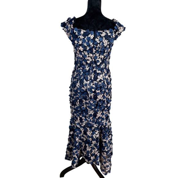 Xscape Female Midi Raised Flower Off-The-Shoulder Flounce Size 10 - Picture 1 of 13
